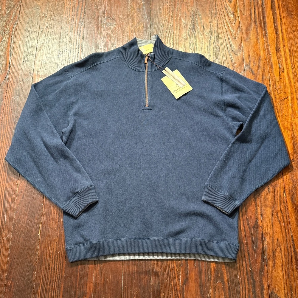 Tommy Bahama Sweater Mens Medium‎ Blue On The Flip Side Half Zip Reversible NWT